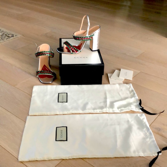 Gucci Silver Bertie Leather with Crystals Sandals - Picture 12 of 12